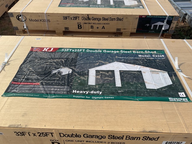 KJ K3325 Double Garage Steel Barn Shed - Unused