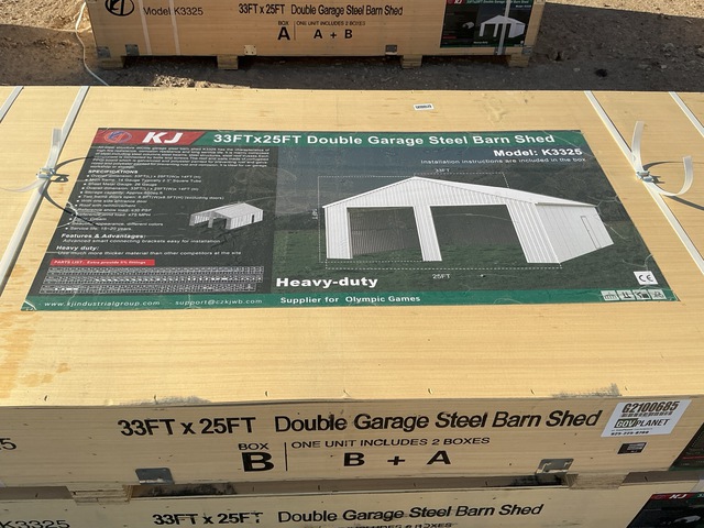 KJ K3325 Double Garage Steel Barn Shed - Unused