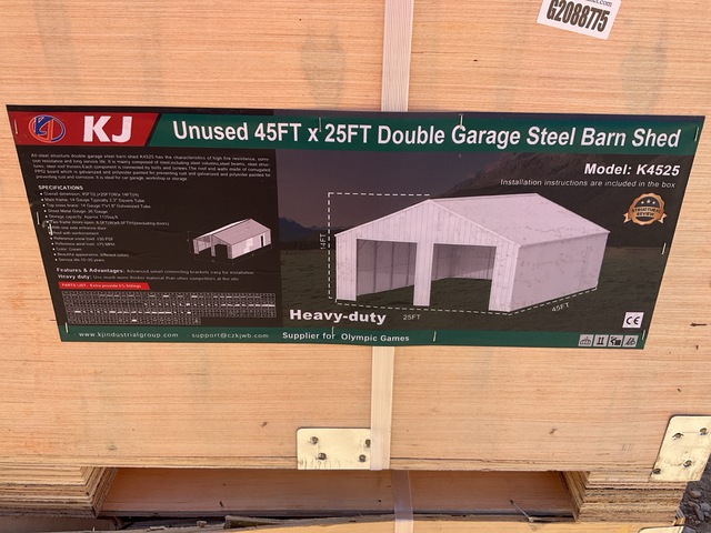KJ K4525 Double Garage Steel Barn Shed - Unused