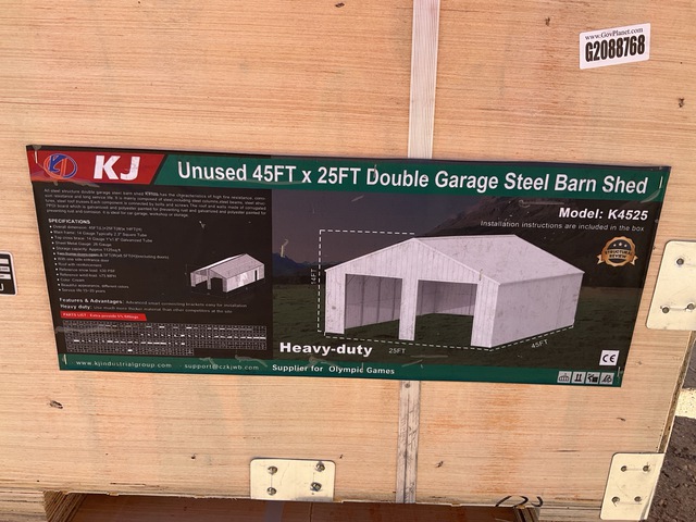 KJ K4525 Double Garage Steel Barn Shed - Unused
