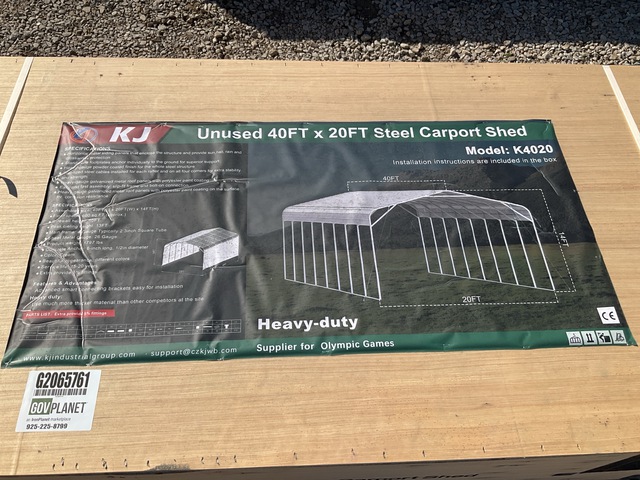 KJ K4020 Steel Carport Shed - Unused KJ K4020 Steel Carport Shed - Unused