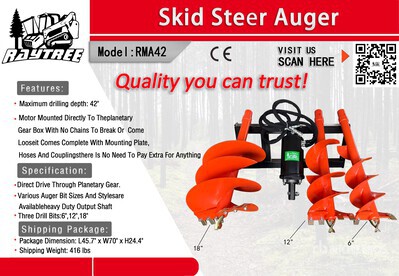 2025 Raytree RMA42 (3) Auger Bits w/ Skid Steer Auger (Unused)
