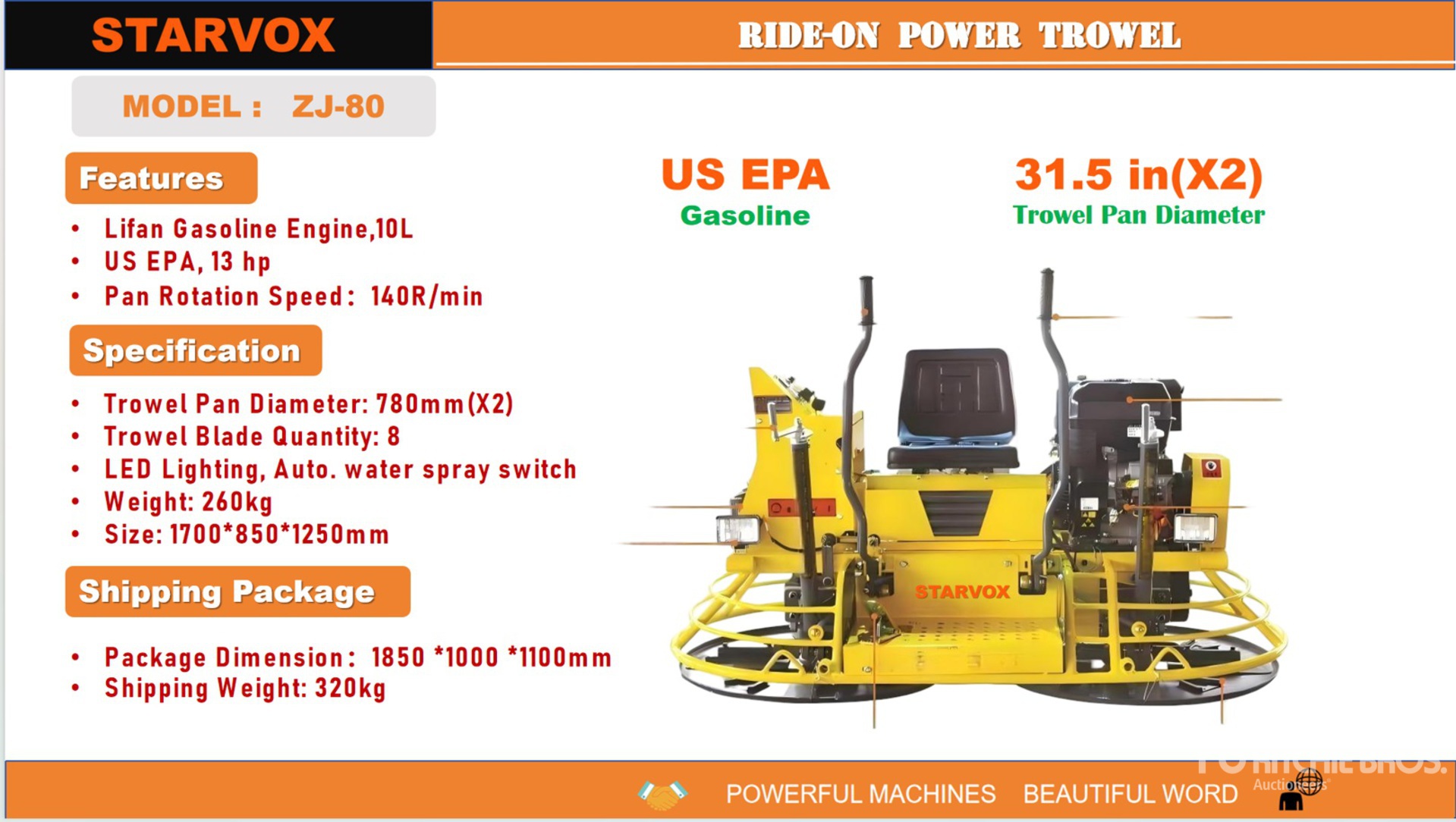 2025 STARVOX ZJ-80 Ride-on Paleta eléctrica (Unused)