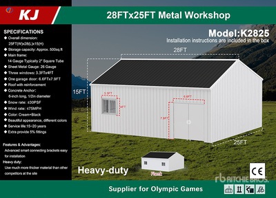 2026 KJ K2825 25 ft x 28 ft Metal Workshop Divers - Structure portative (Unused)