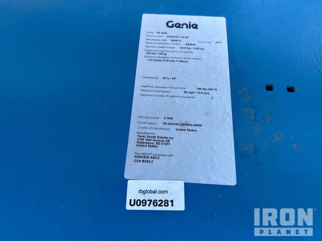 ELEVADOR TIJERA 2014 GENIE GS3246