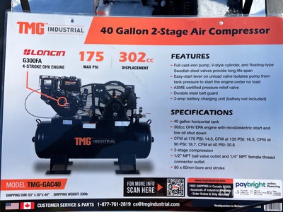 TMG GAC40 40 gal Air Compressor (Unused)