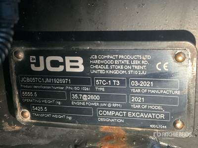 2021 JCB 57C-1 T3 Mini Excavator
