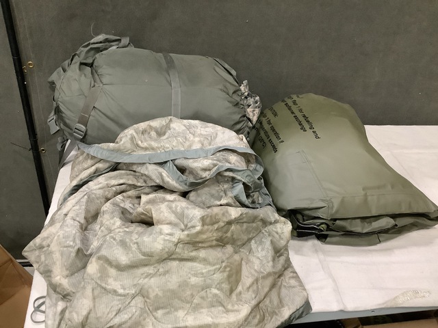 (2) Modular Sleeping Bag Systems, (1) Tarpaulin & Assorted Items