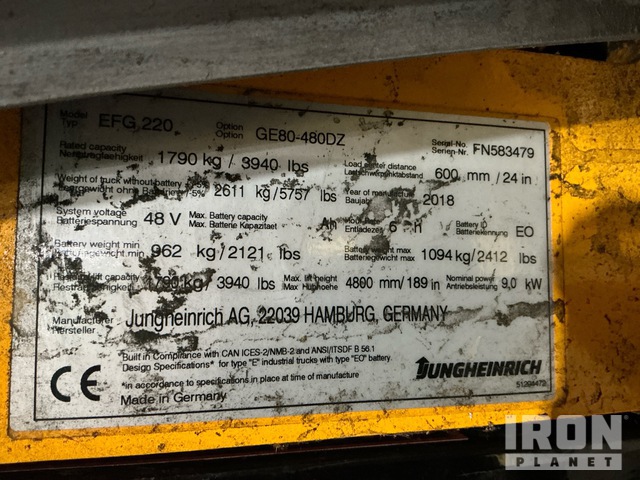 MONTACARGAS ELéCTRICO 2018 JUNGHEINRICH EFG220