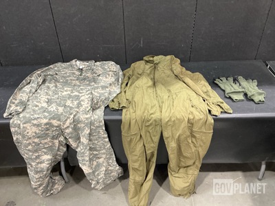 (6) Coveralls, (5) Flyer's Gloves, (2) Duffel Bags & Assorted Items