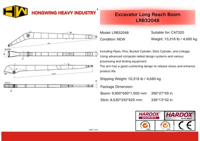 2025 HW LRB32048 Boom Osprzęt do koparek o dużym zasięgu - Fits Cat 320 (Unused)