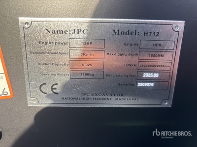 JPC HT12 Mini Excavator (Unused)
