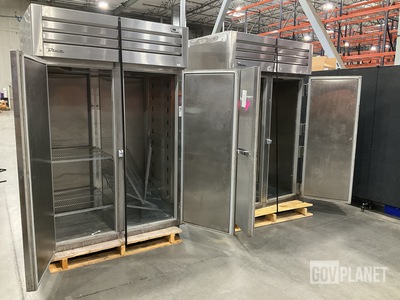 (2) True STR2RPT-2S-2S-HC Two Section Pass Thru Refrigerators