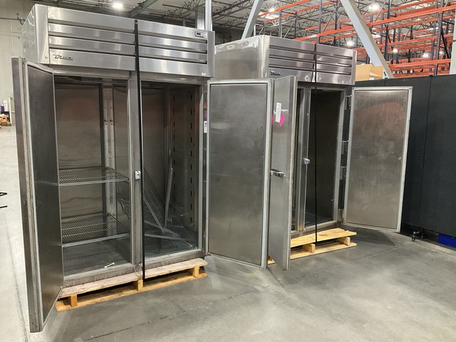 (2) True STR2RPT-2S-2S-HC Two Section Pass Thru Refrigerators