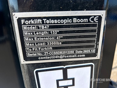 2026 GIYI GY-TB47 3300 lb Forklift Extendable Boom (Unused)