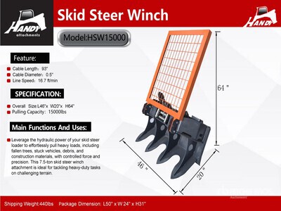 2026 Handy HSW15000 Skid Steer Winch Varios implementos minicargadora (Unused)