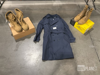 (44) Assorted Pairs of Boots & (3) All-Weather Coats