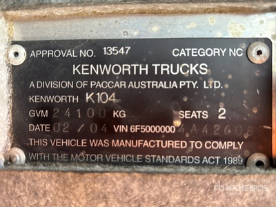 2004 Kenworth K104 6x4 T/A Sleeper Truck Tractor