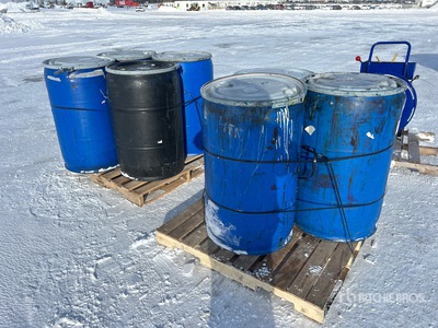 Quantity of (7) 50 Gallon Plastic Barrels Varios. Industrial