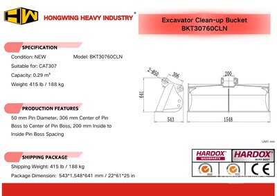 2025 HW BKT30760CLN 60 in 0.29 m3 Cleanup Excavator Bucket - Fits Cat 307 (Unused)