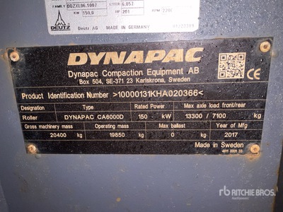 2017 Dynapac CA6000D Rullo vibrante ferro gomma
