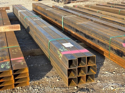 Quantity of (9) 2025 Kit Containers 1/8 in Wall 4 in x 4 in x 20 ft Steel Tubing (Unused)