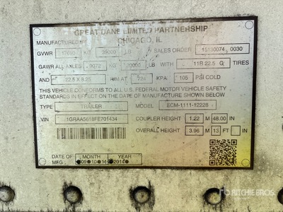 2015 Great Dane 28 ft S/A Remorque frigorifique