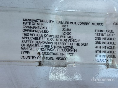 2018 Freightliner Cascadia 125 6x4 Sleeper Prime Mover