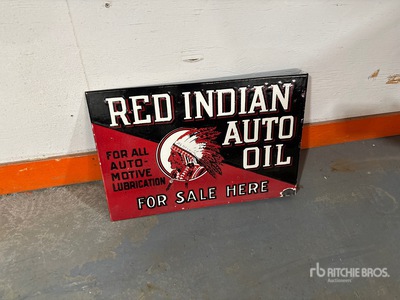 Red Indian Motor Oil Flange 18 in Porcelain Sign
