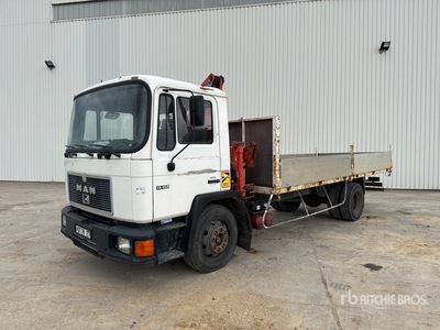 Fassi F80.21 3695 kg on 1991 MAN 14-152 Camion Plateau Avec Grue Flatbed Truck with Crane
