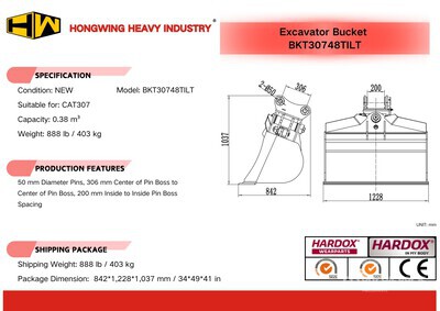 HW BKT30748TILT 48 in 0.38 m3 Tilting Excavator Bucket - Fits Cat 307 (Unused)