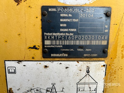 2007 Komatsu PC308USLC-3 Tracked Excavator