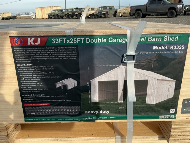 KJ K3325 Double Garage Steel Barn Shed - Unused