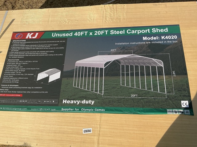 KJ K4020 Steel Carport Shed - Unused