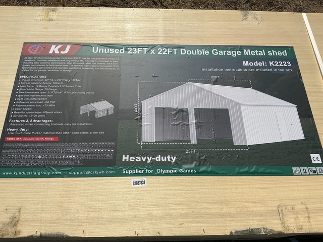 KJ K2223 Double Garage Metal Shed - Unused