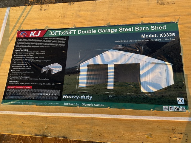 KJ K3325 Double Garage Steel Barn Shed - Unused KJ K3325 Double Garage Steel Barn Shed - Unused