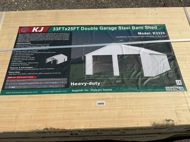 KJ K3325 Double Garage Steel Barn Shed - Unused