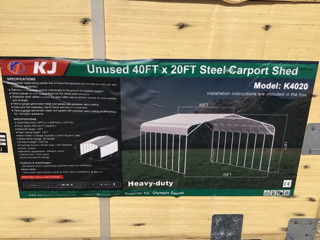 KJ K4020 Steel Carport Shed - Unused KJ K4020 Steel Carport Shed - Unused