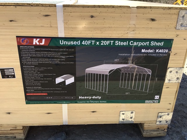 KJ K4020 Steel Carport Shed - Unused