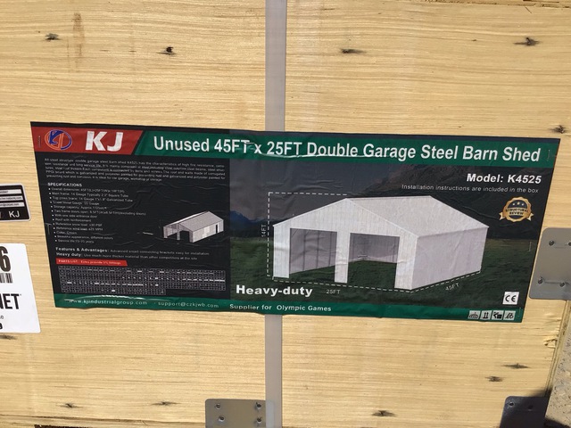 KJ K4525 Double Garage Steel Barn Shed - Unused