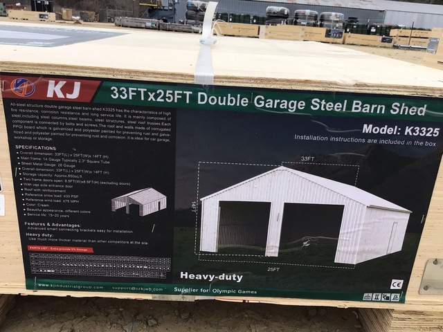 KJ K3325 Double Garage Steel Barn Shed - Unused KJ K3325 Double Garage Steel Barn Shed - Unused