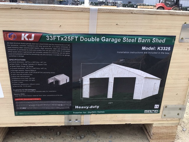 KJ K3325 Double Garage Steel Barn Shed - Unused