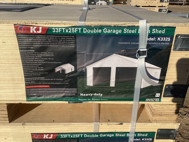 KJ K3325 Double Garage Steel Barn Shed - Unused KJ K3325 Double Garage Steel Barn Shed - Unused