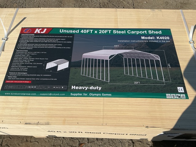KJ K4020 Steel Carport Shed - Unused