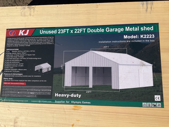 KJ K2223 Double Garage Metal Shed - Unused KJ K2223 Double Garage Metal Shed - Unused