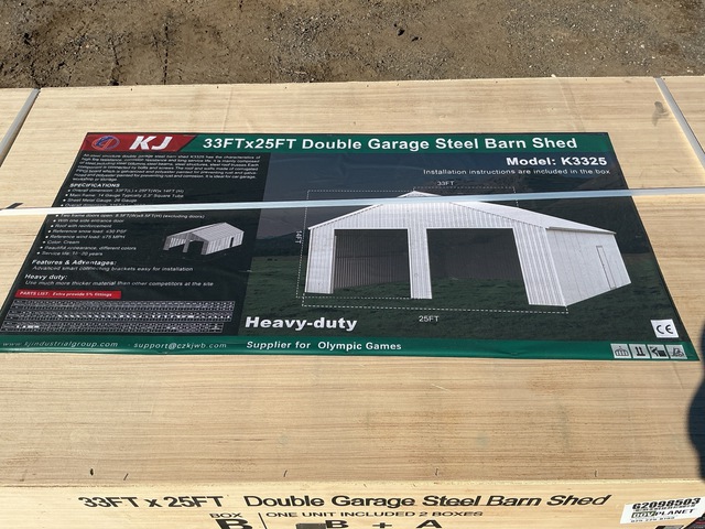 KJ K3325 Double Garage Steel Barn Shed - Unused