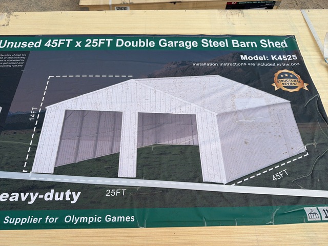 KJ K4525 Double Garage Steel Barn Shed - Unused