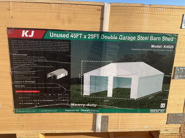 KJ K4525 Double Garage Steel Barn Shed - Unused KJ K4525 Double Garage Steel Barn Shed - Unused