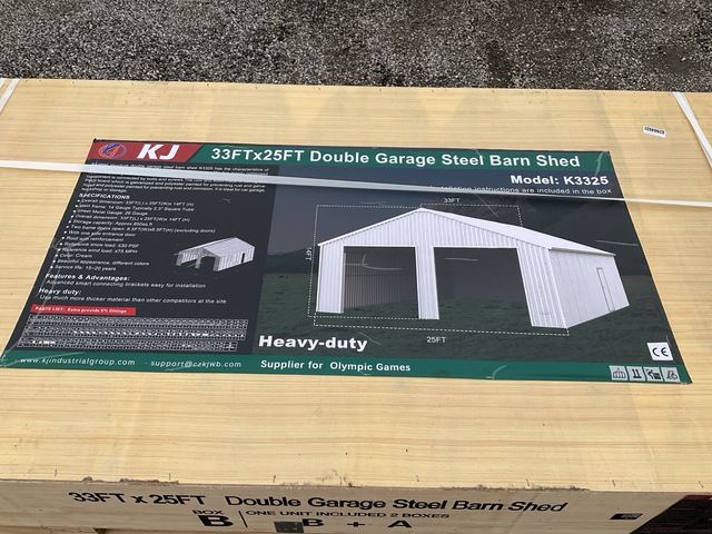 KJ K3325 Double Garage Steel Barn Shed - Unused