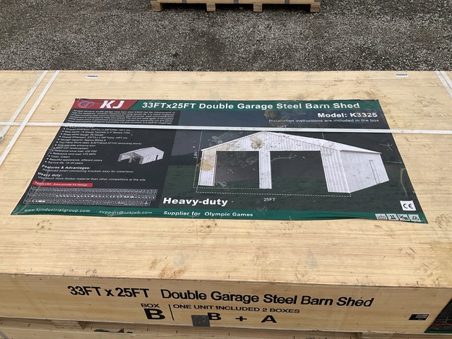 KJ K3325 Double Garage Steel Barn Shed - Unused